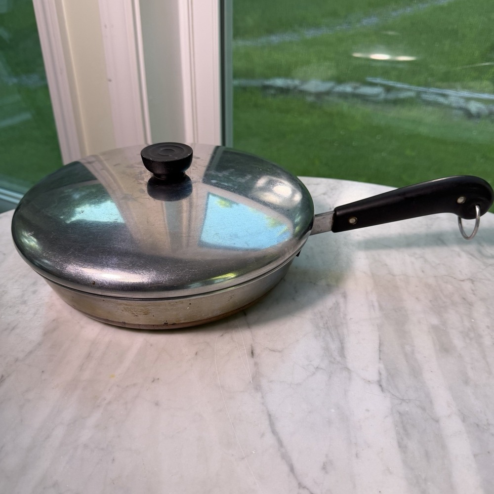 Revere Ware 10" Skillet Frying Pan & Lid Pre-1968 Copper Bottom USA VTG